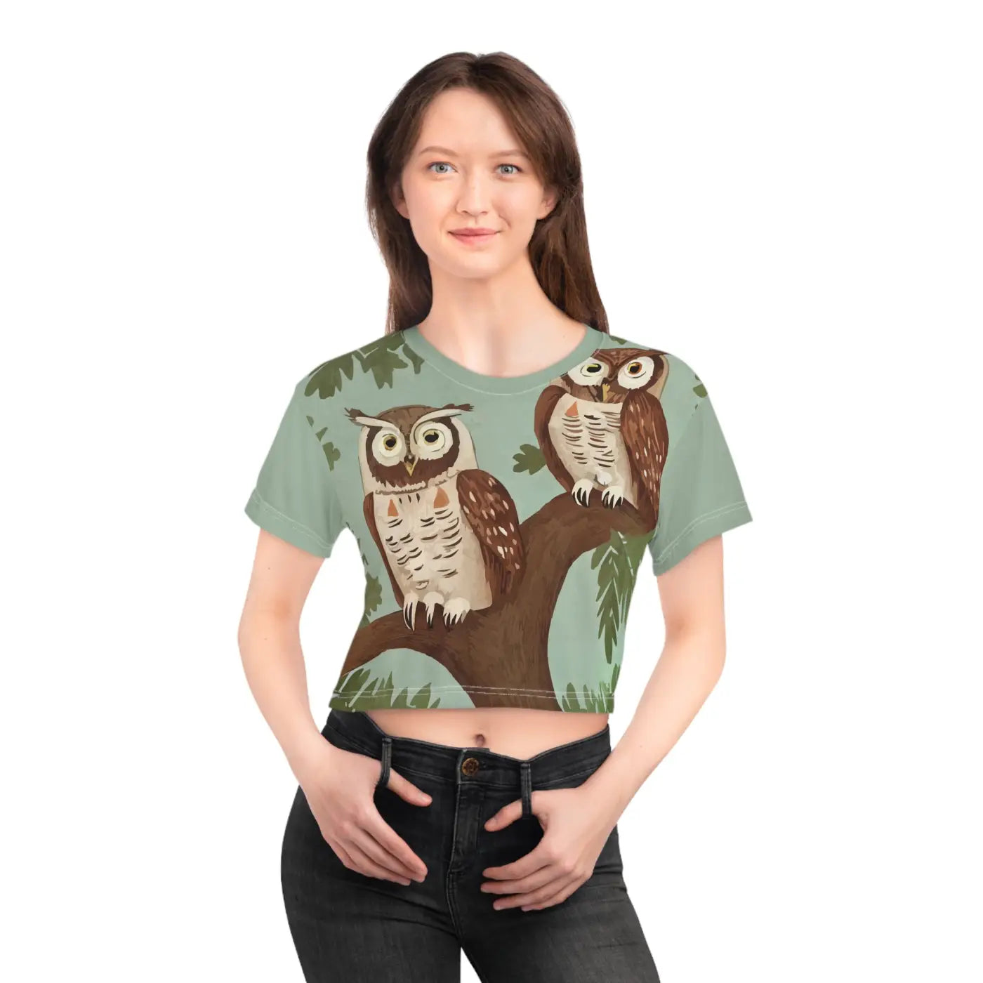 Mystical Owls AOP Crop Tee - Tree Branch Design - DipaliZ