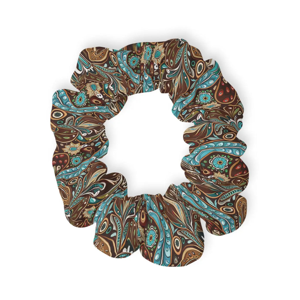 Stylish Hair Scrunchie - Paisley Brown and Blue Jersey - DipaliZ