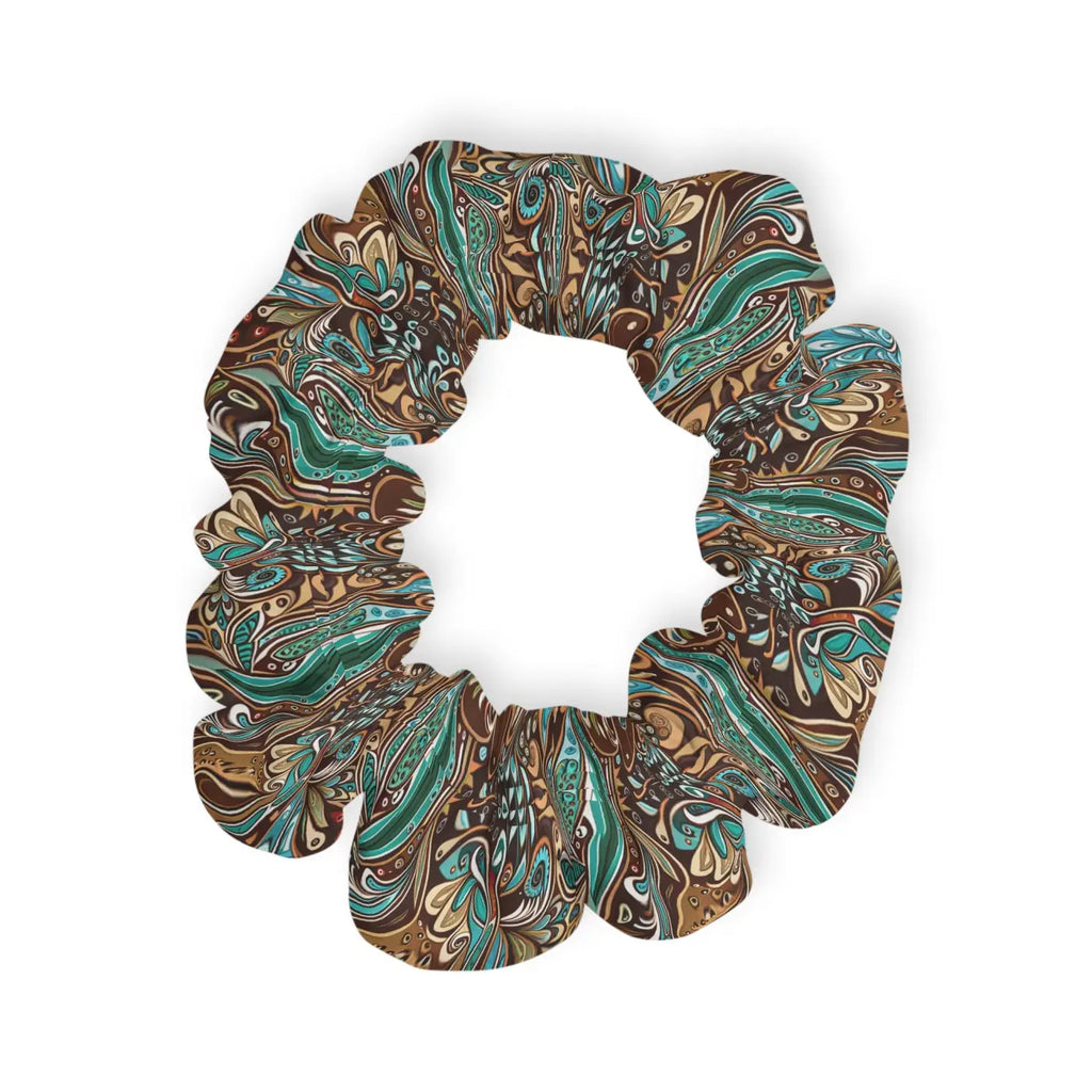 Stylish Hair Scrunchie - Paisley Brown and Blue Jersey - DipaliZ