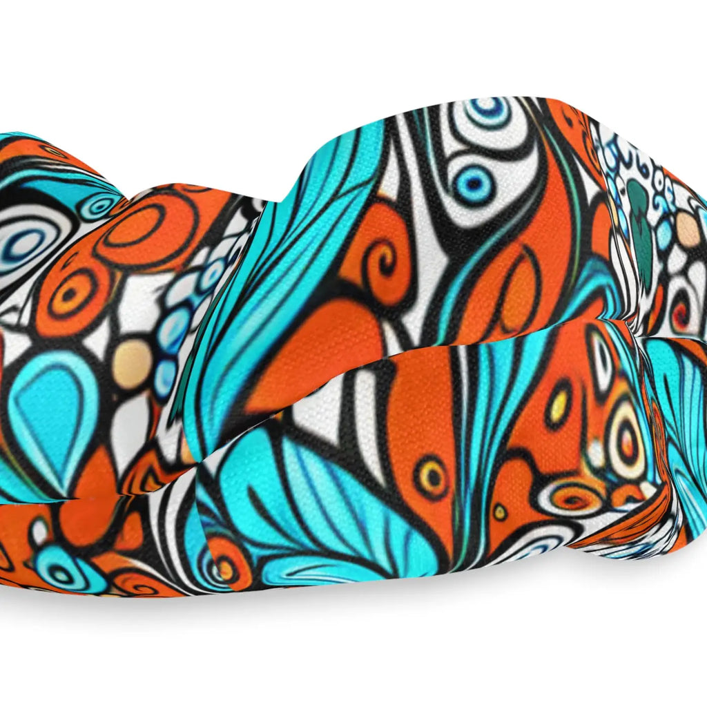 Stylish Hair Scrunchie - Paisley Orange and Blue Jersey - DipaliZ