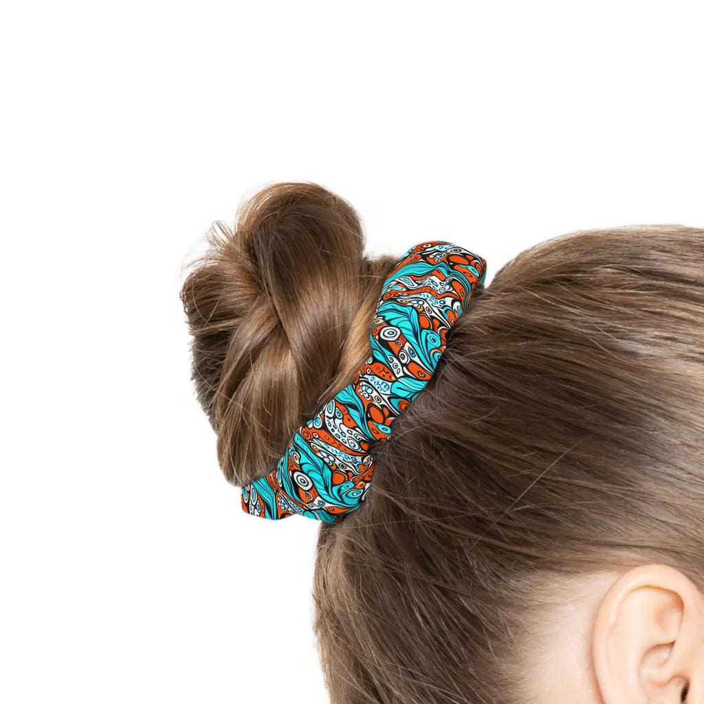 Stylish Hair Scrunchie - Paisley Orange and Blue Jersey - DipaliZ