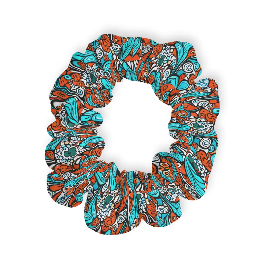 Stylish Hair Scrunchie - Paisley Orange and Blue Jersey - DipaliZ