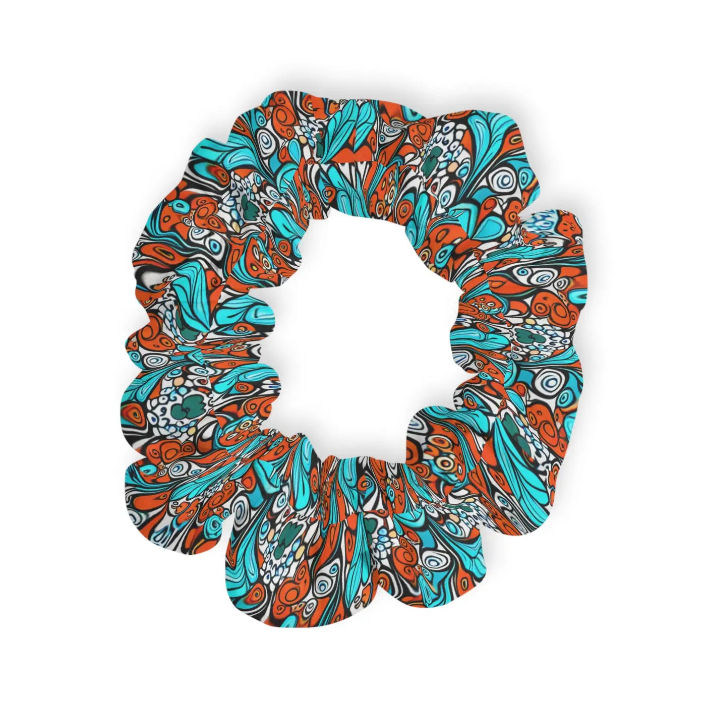 Stylish Hair Scrunchie - Paisley Orange and Blue Jersey - DipaliZ
