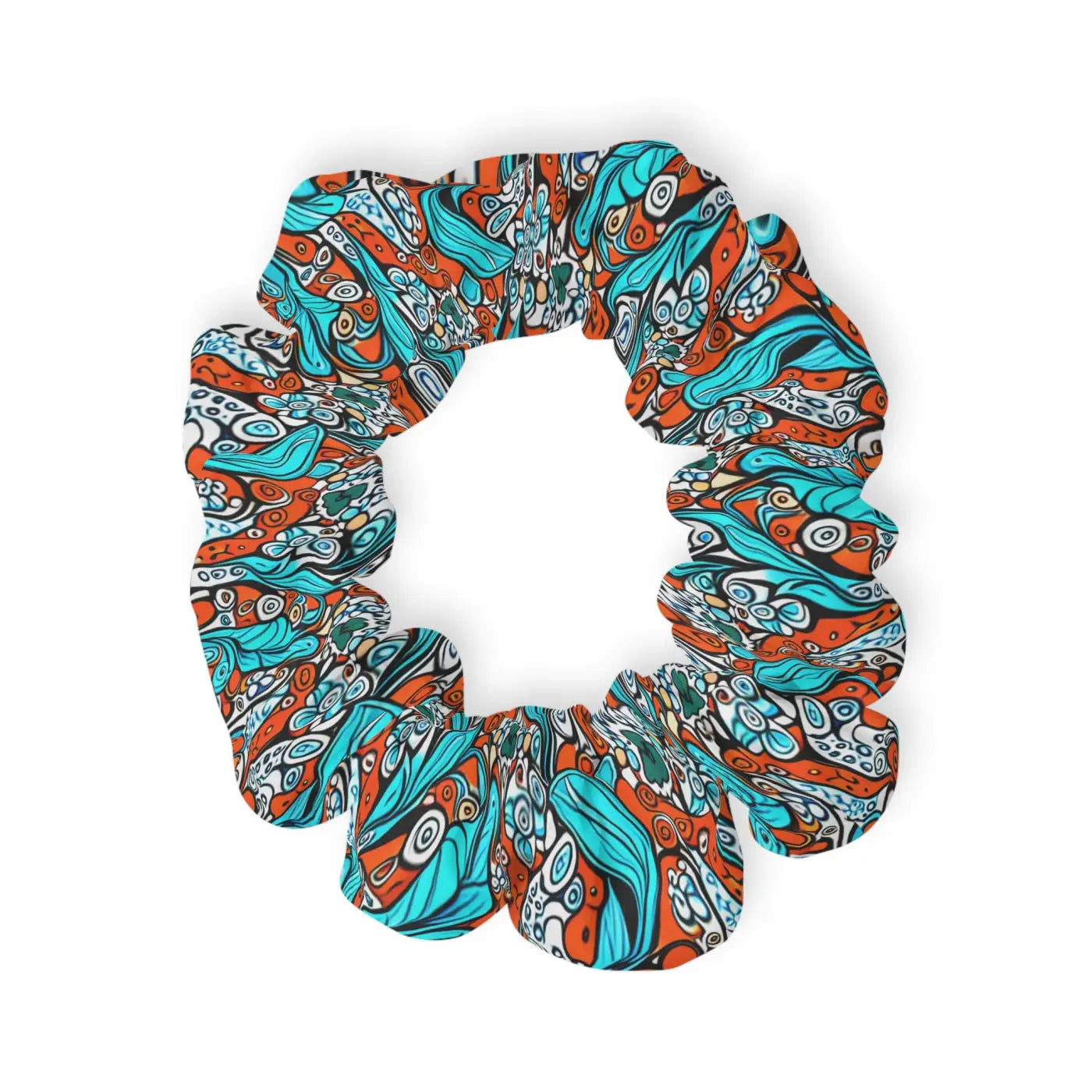 Stylish Hair Scrunchie - Paisley Orange and Blue Jersey - DipaliZ