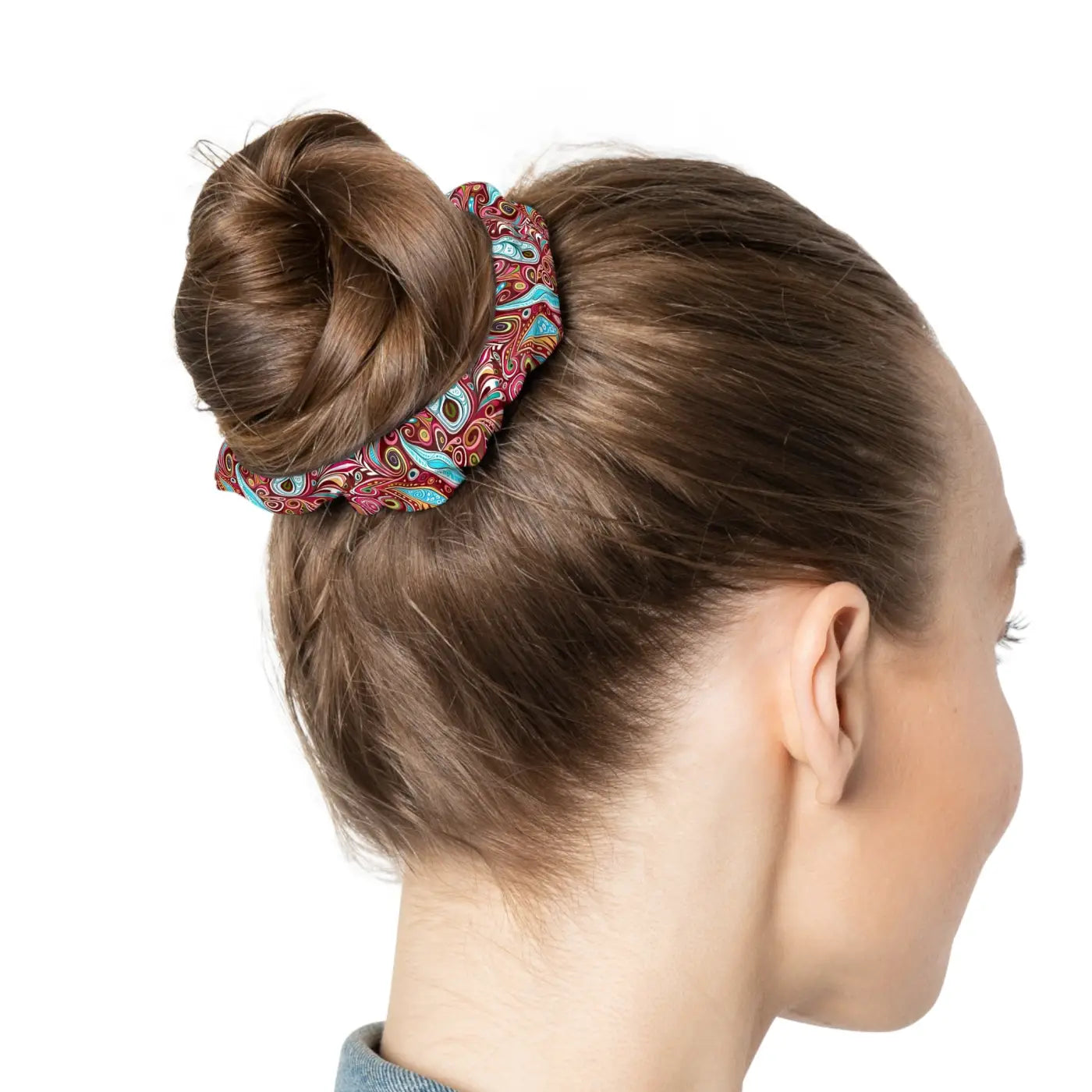 Custom Stylish Hair Scrunchie - Paisley Pink Jersey - DipaliZ