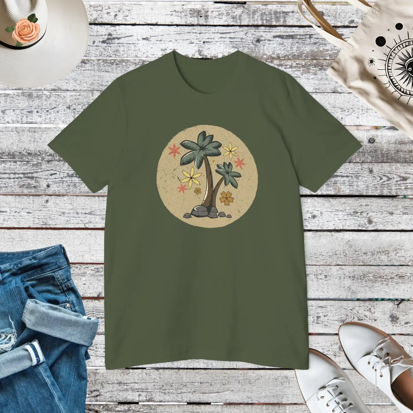 Unisex Deluxe Palm Tree T Shirt - Vacation Vibes - DipaliZ