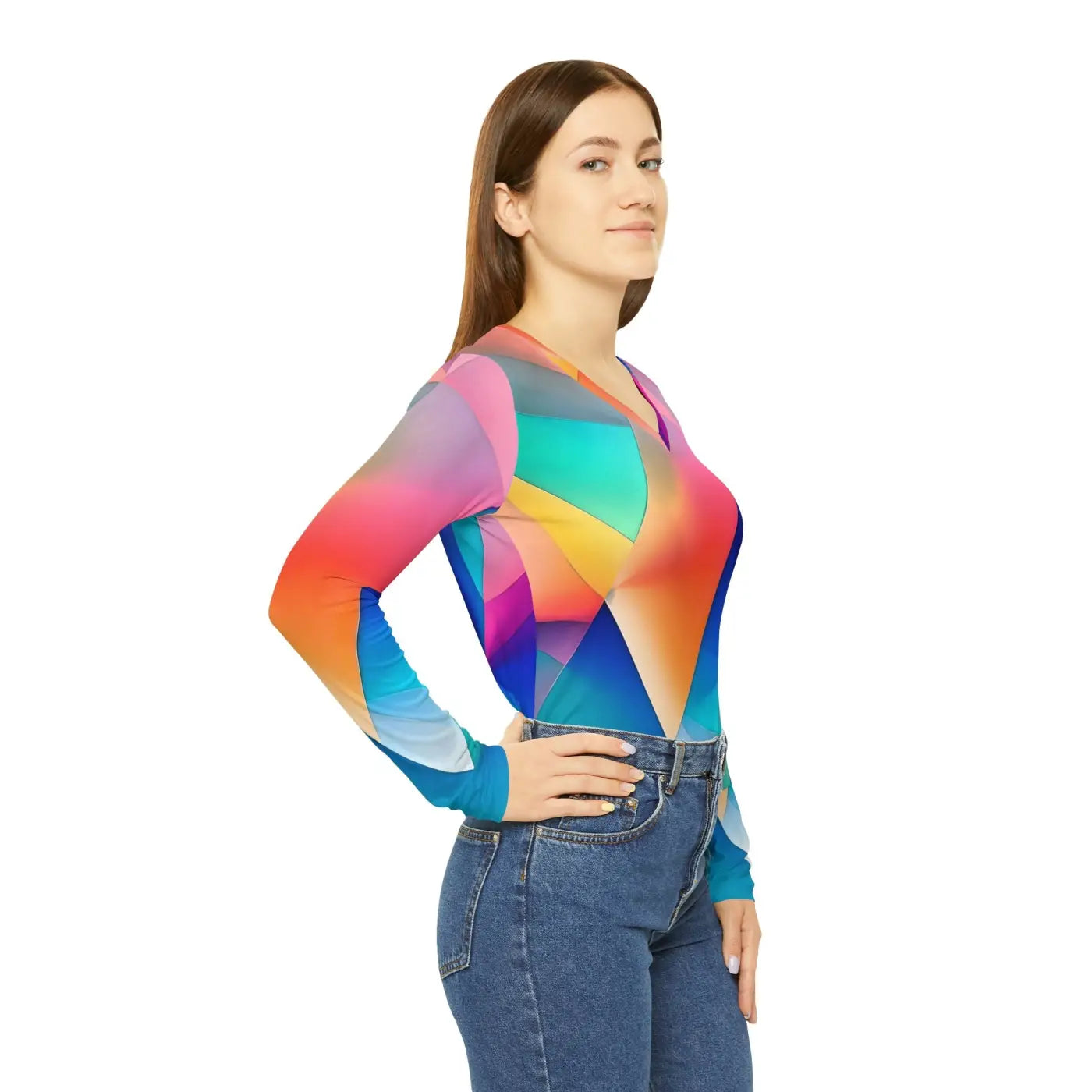 Long Sleeve Pastel Colored Abstract Pattern Top - DipaliZ