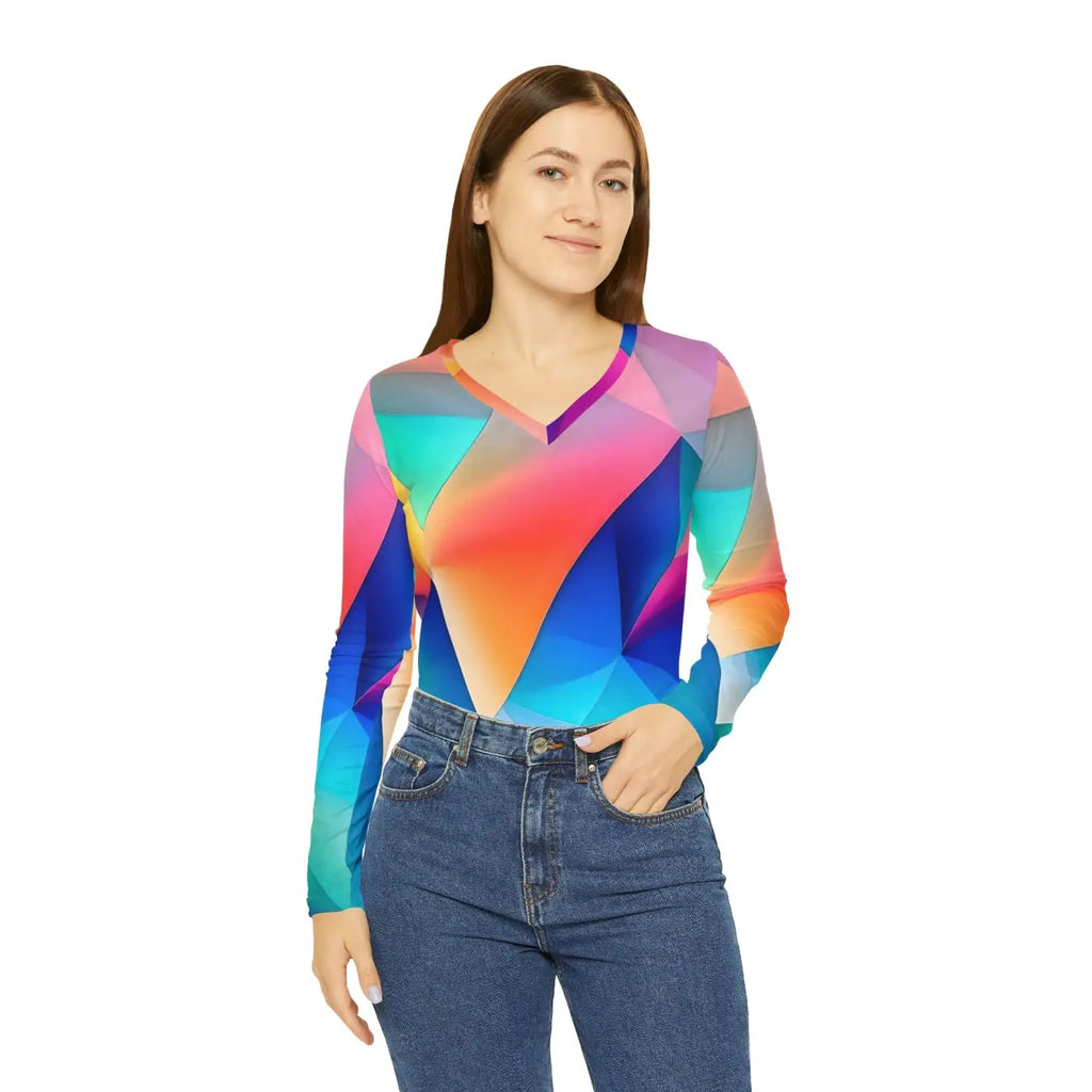 Long Sleeve Pastel Colored Abstract Pattern Top - DipaliZ
