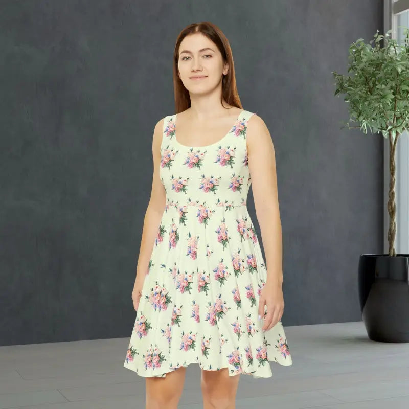Pastel Delicate Flower Skater Dress - Romantic Twirl - DipaliZ