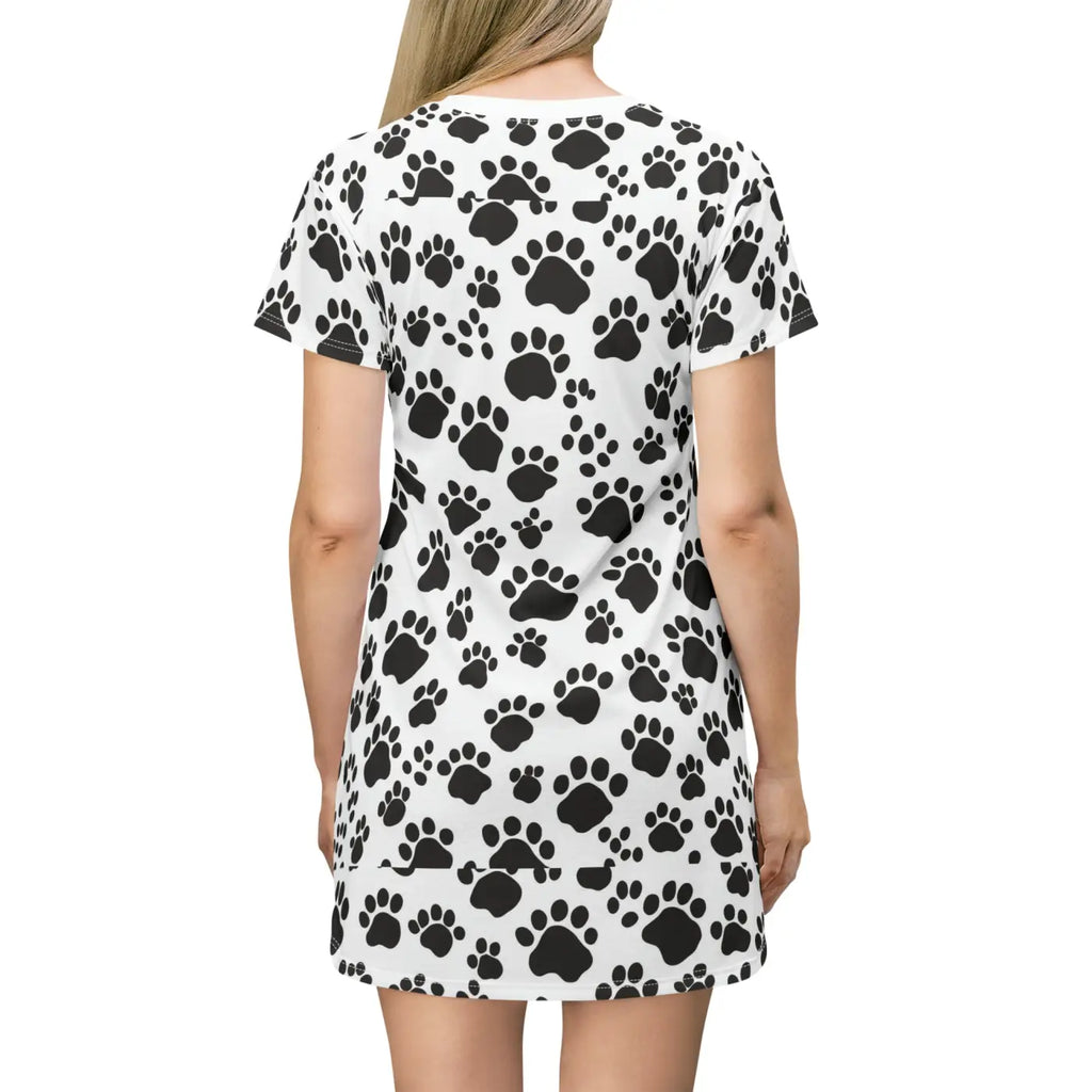 Paw Print Pattern Shirt Dress - Playful Cat Lover Style - DipaliZ