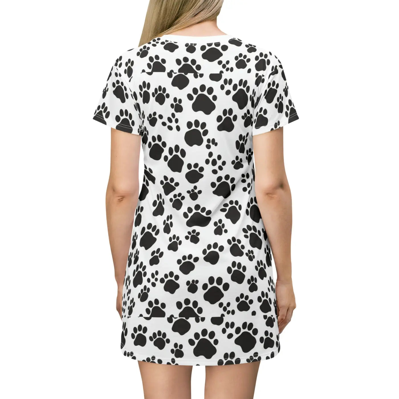 Paw Print Pattern Shirt Dress - Playful Cat Lover Style - DipaliZ