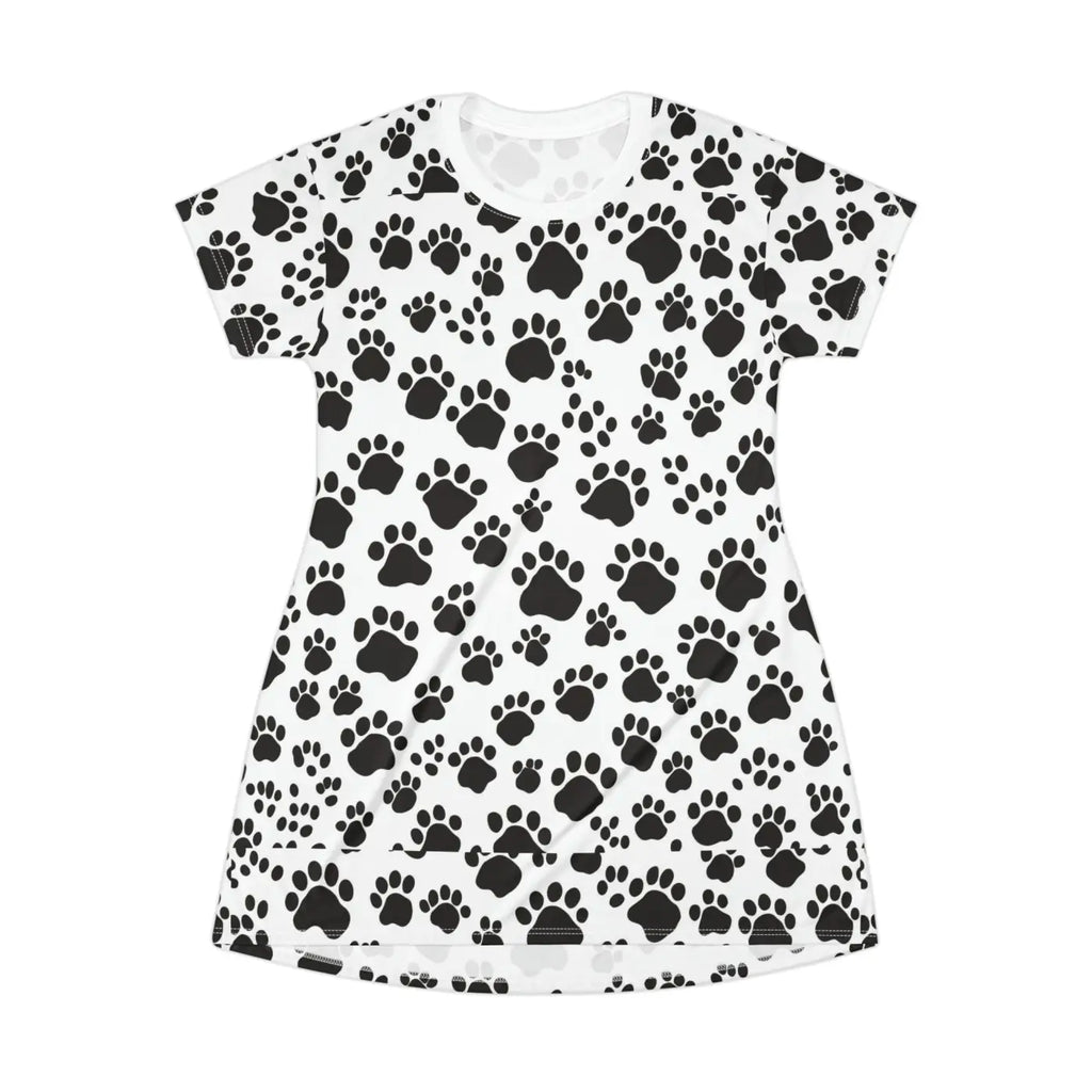 Paw Print Pattern Shirt Dress - Playful Cat Lover Style - DipaliZ