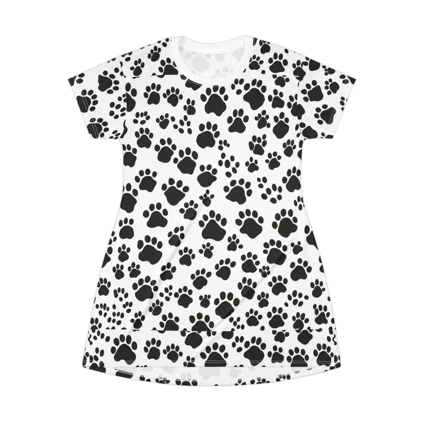 Paw Print Pattern Shirt Dress - Playful Cat Lover Style - DipaliZ