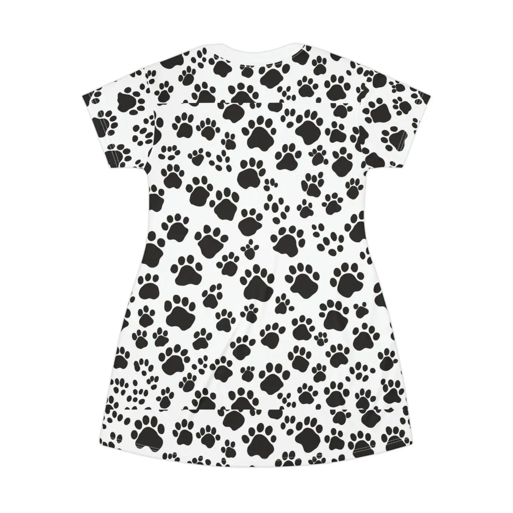 Paw Print Pattern Shirt Dress - Playful Cat Lover Style - DipaliZ