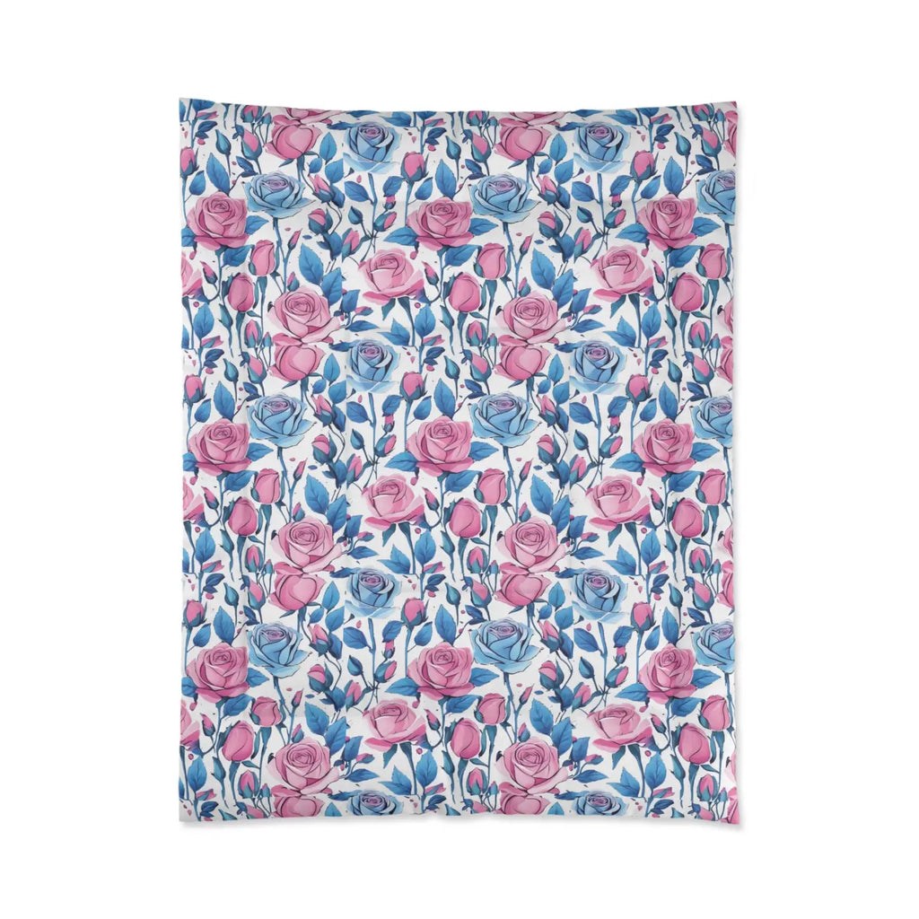 Cozy Comforter - Blue Roses Pattern Bedding - DipaliZ