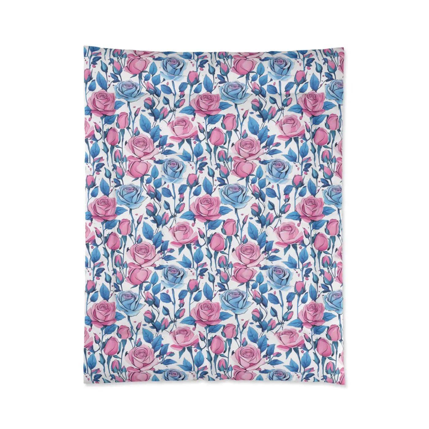 Cozy Comforter - Blue Roses Pattern Bedding - DipaliZ
