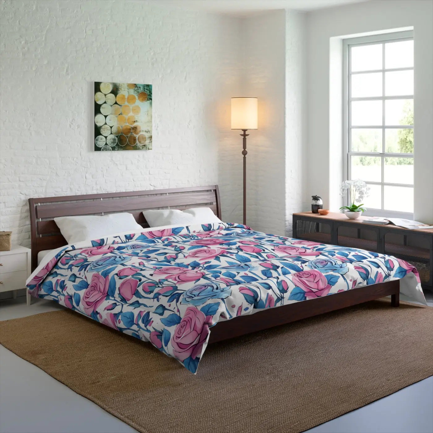 Cozy Comforter - Blue Roses Pattern Bedding - DipaliZ