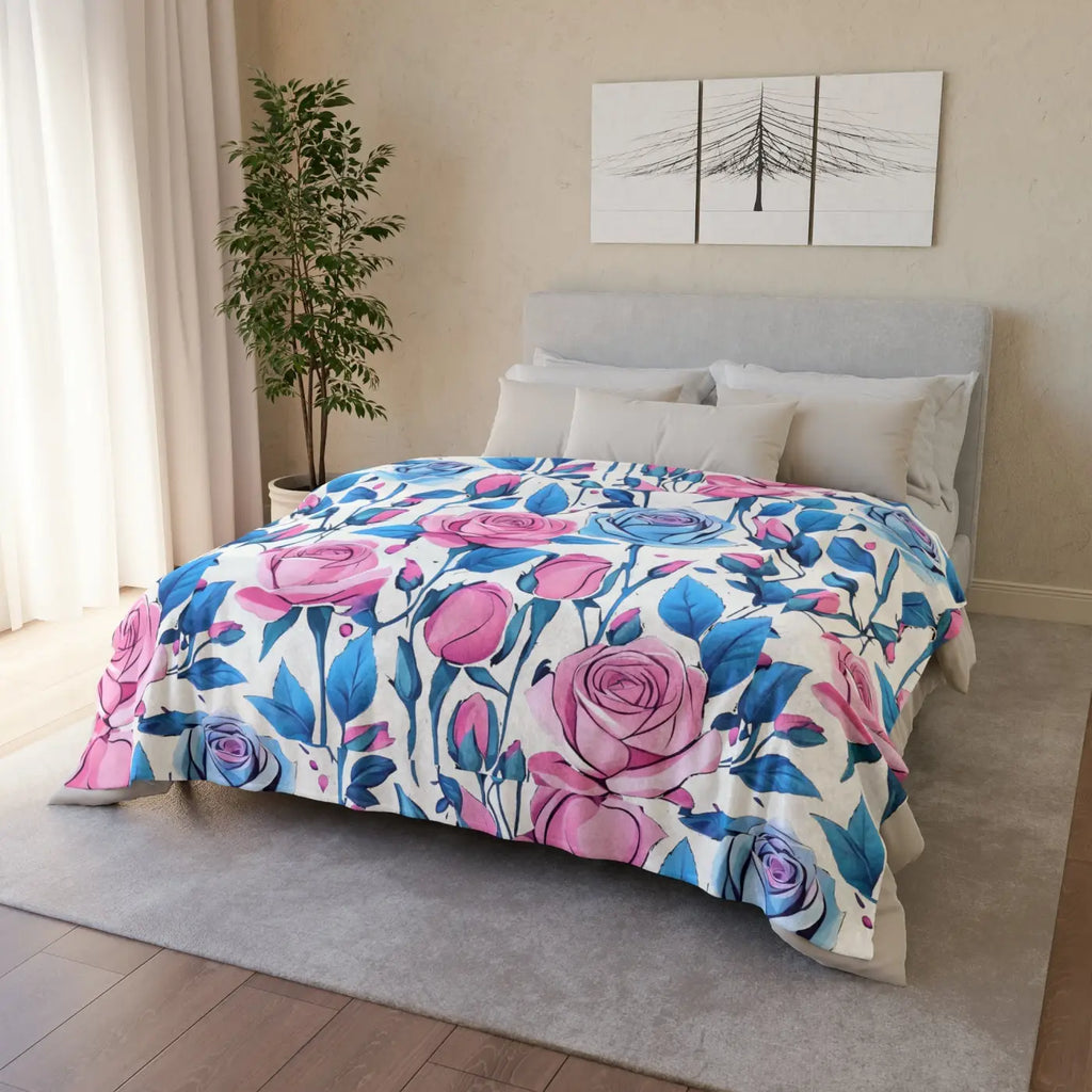 Soft Polyester Blanket - Blue Roses Cozy Design - DipaliZ