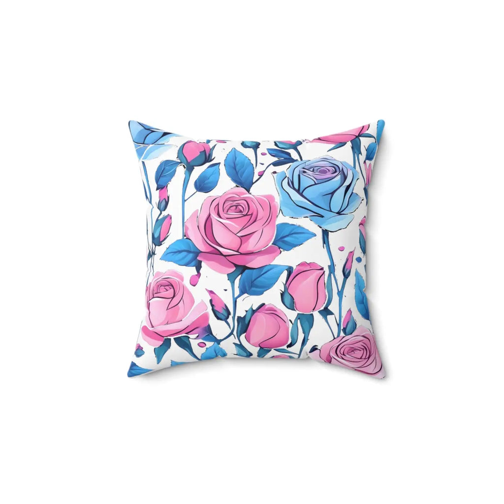 Blue Roses Polyester Square Pillow - Spun Comfort Decor - DipaliZ