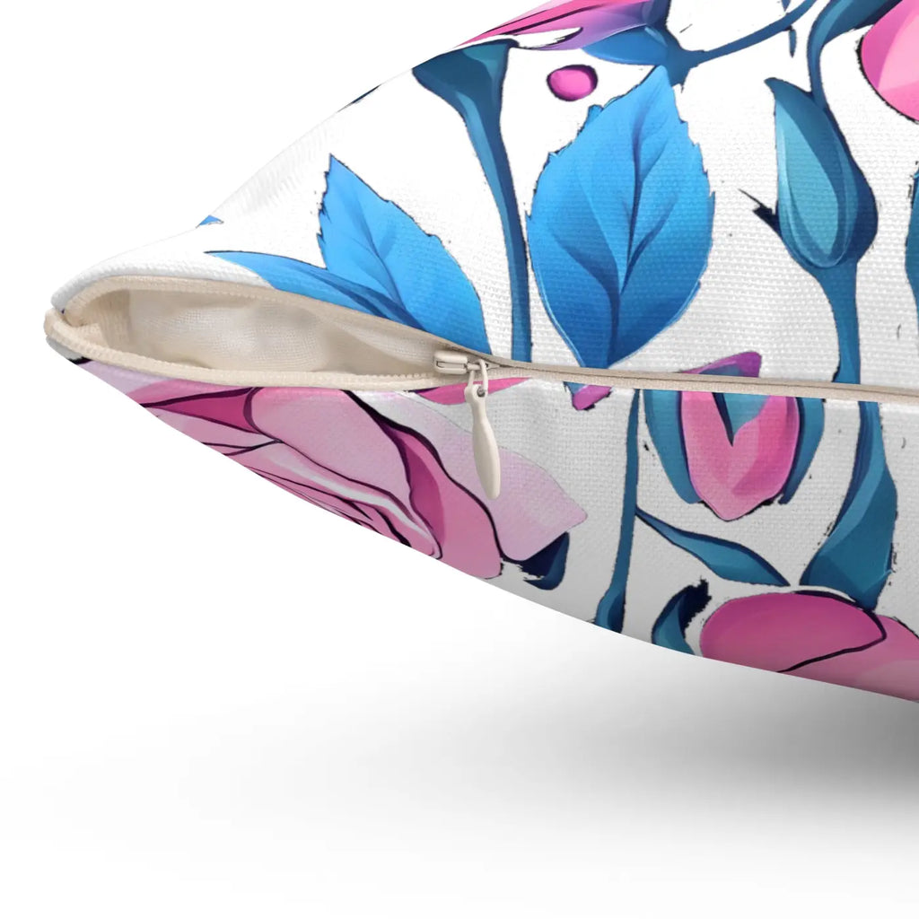 Blue Roses Polyester Square Pillow - Spun Comfort Decor - DipaliZ