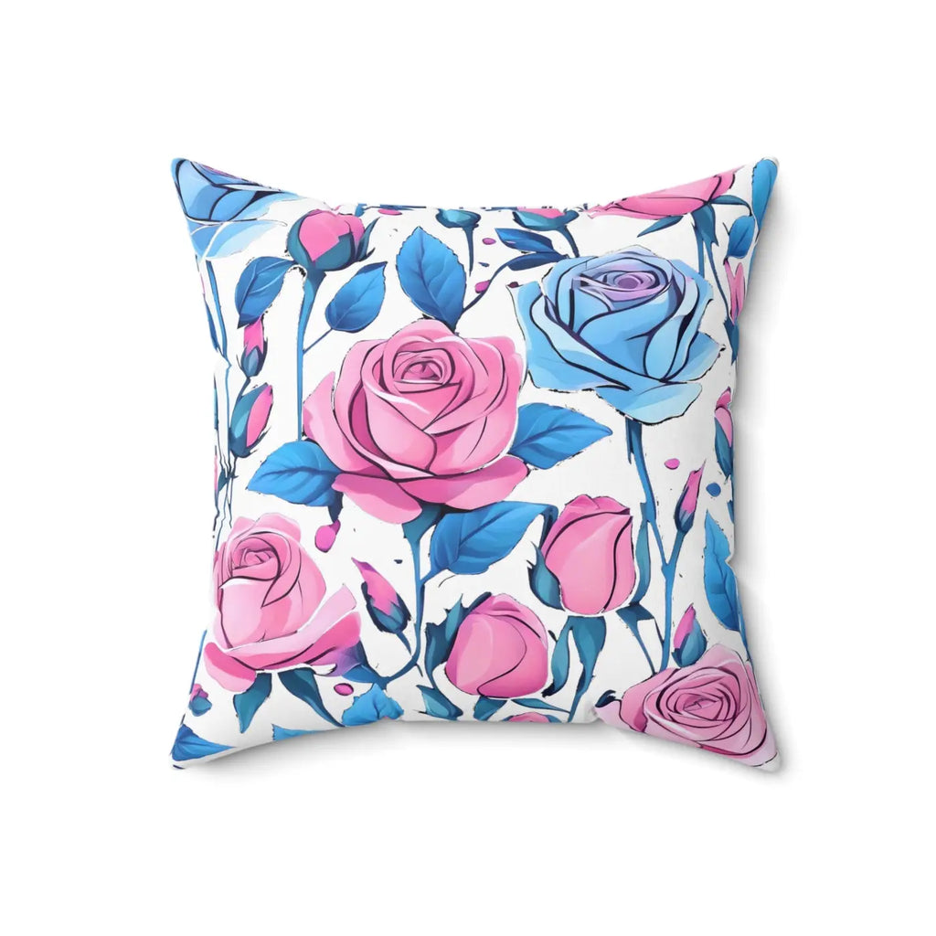 Blue Roses Polyester Square Pillow - Spun Comfort Decor - DipaliZ