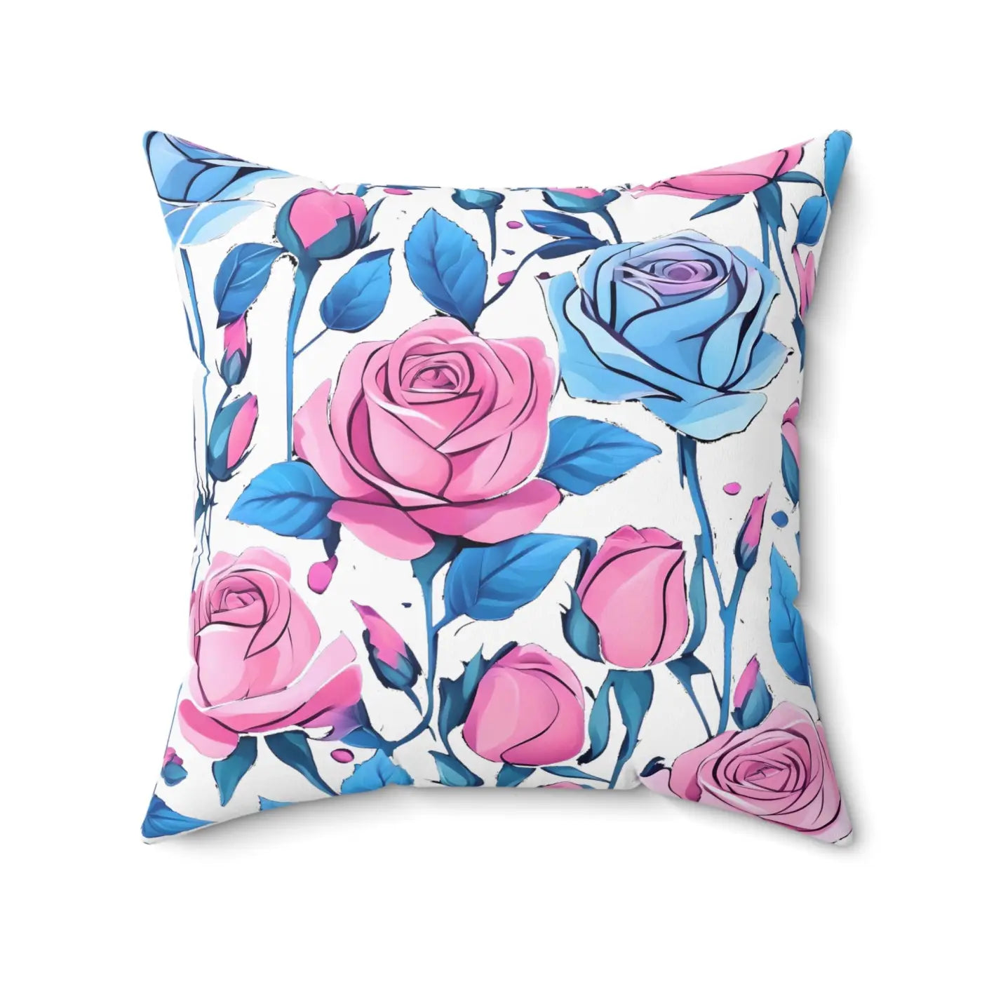 Blue Roses Polyester Square Pillow - Spun Comfort Decor - DipaliZ