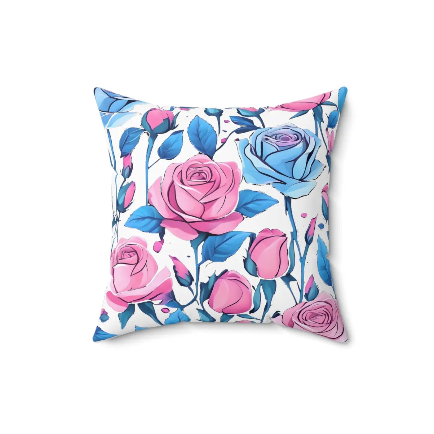 Blue Roses Polyester Square Pillow - Spun Comfort Decor - DipaliZ