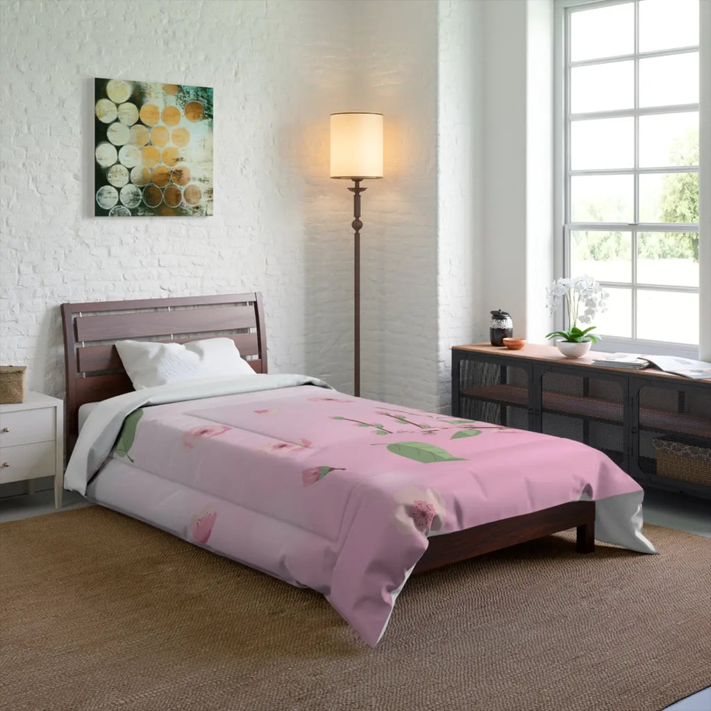 Pink Floral Comforter - Elegant Bedroom Sanctuary - DipaliZ