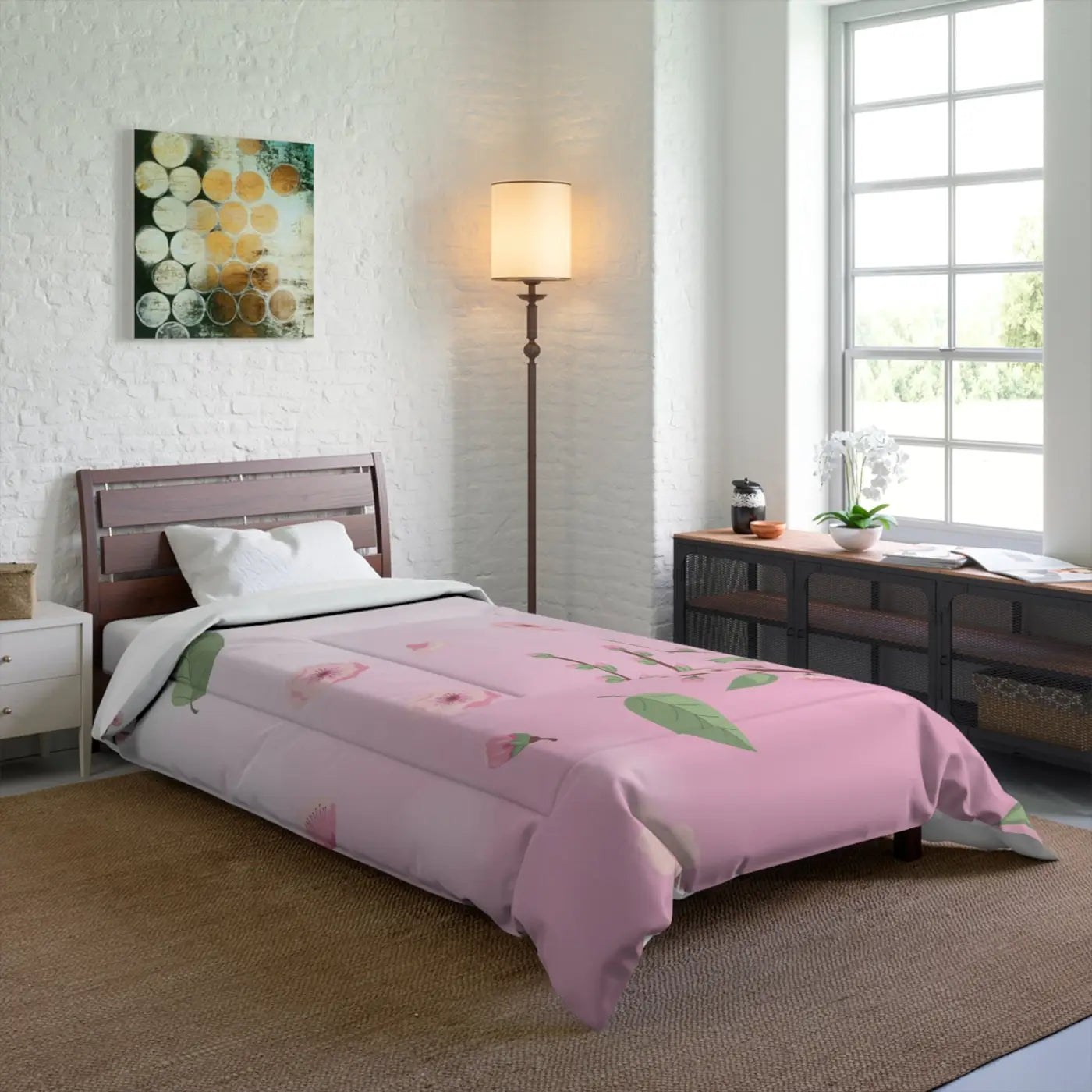 Pink Floral Comforter - Elegant Bedroom Sanctuary - DipaliZ