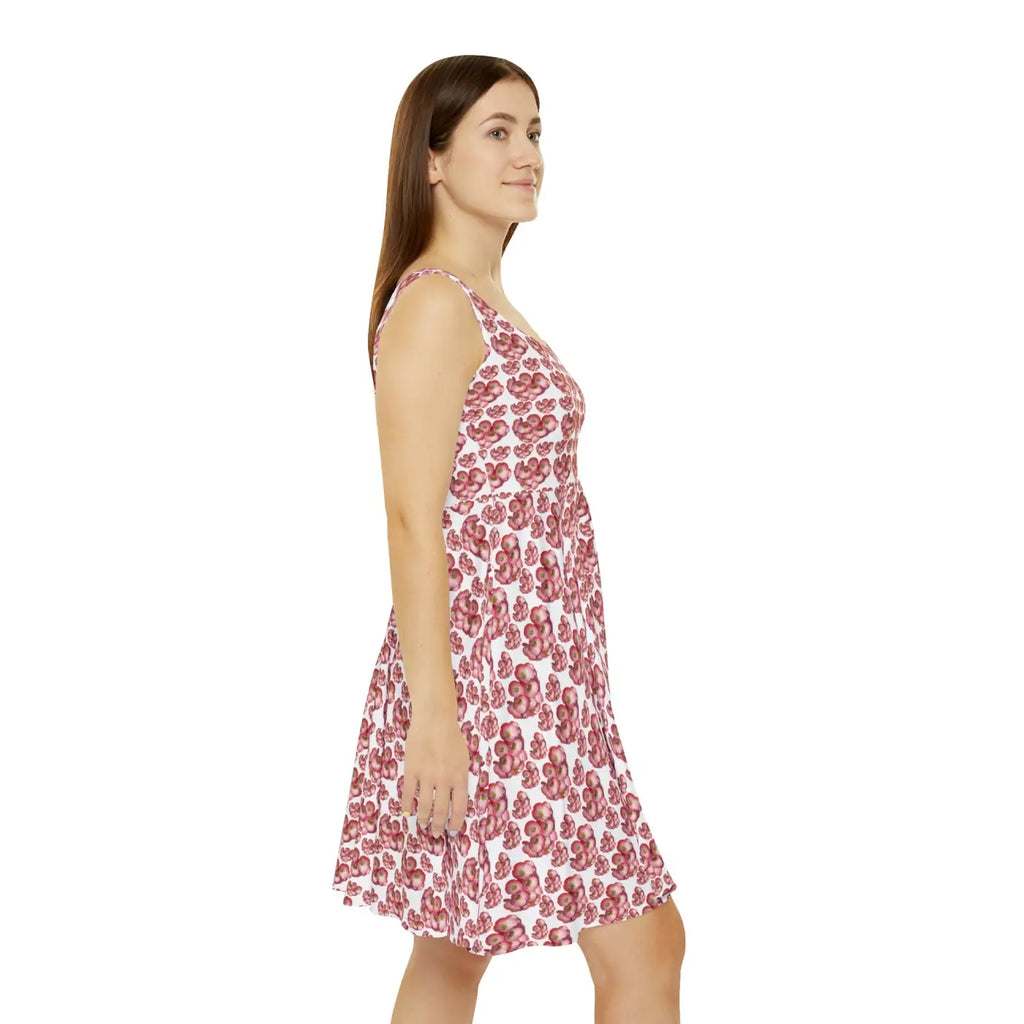 Skater Dress - Pink Flower Pattern Feminine Style - DipaliZ