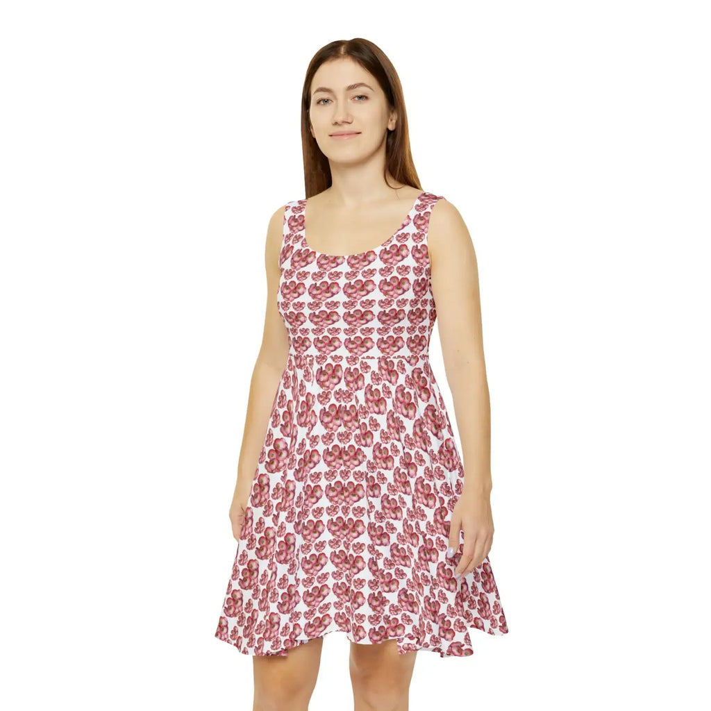 Skater Dress - Pink Flower Pattern Feminine Style - DipaliZ