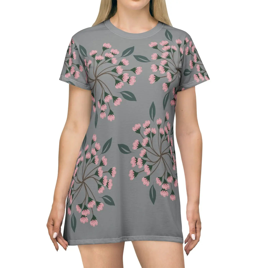 Pink Flowers T-Shirt Dress - Effortless Comfort Style - DipaliZ