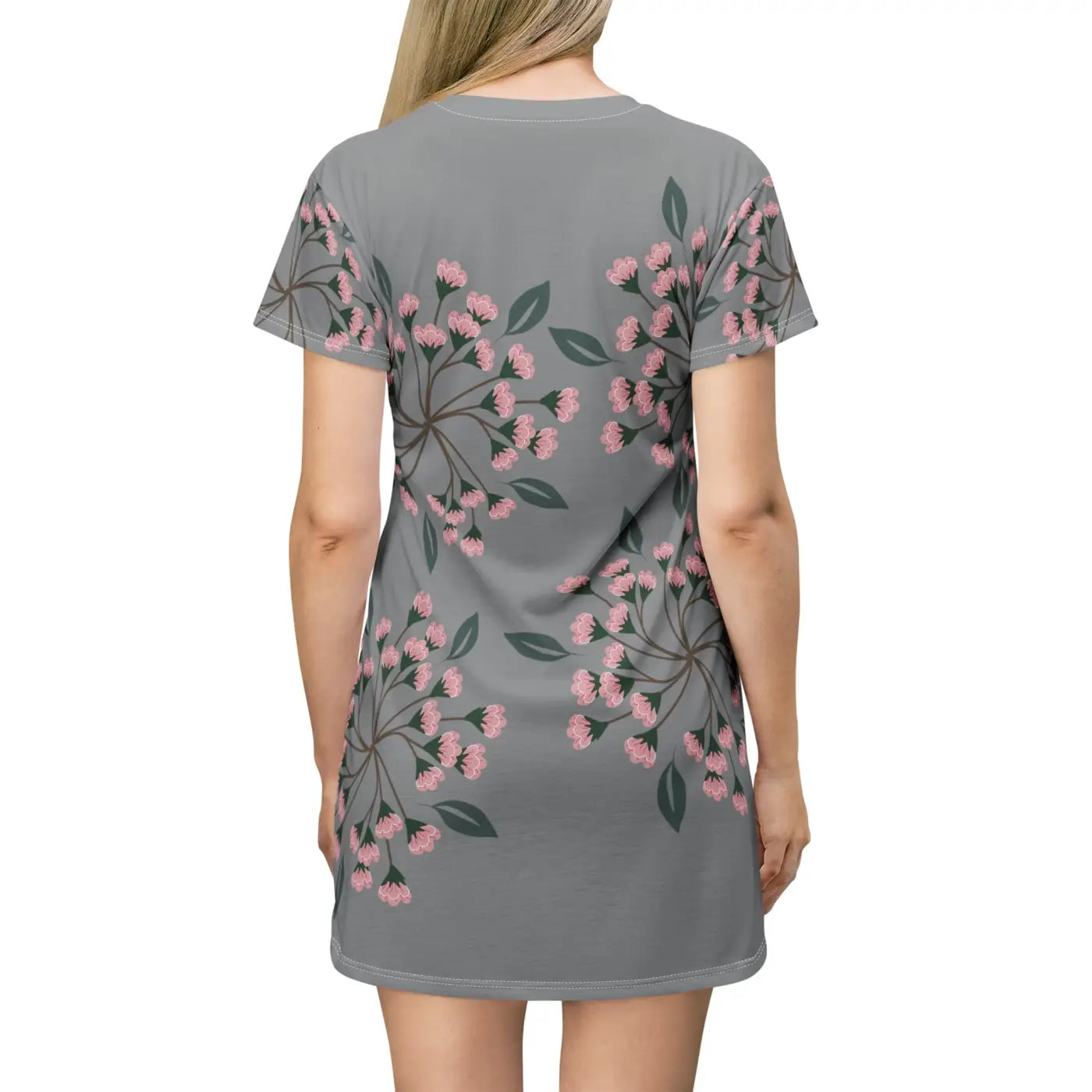 Pink Flowers T-Shirt Dress - Effortless Comfort Style - DipaliZ