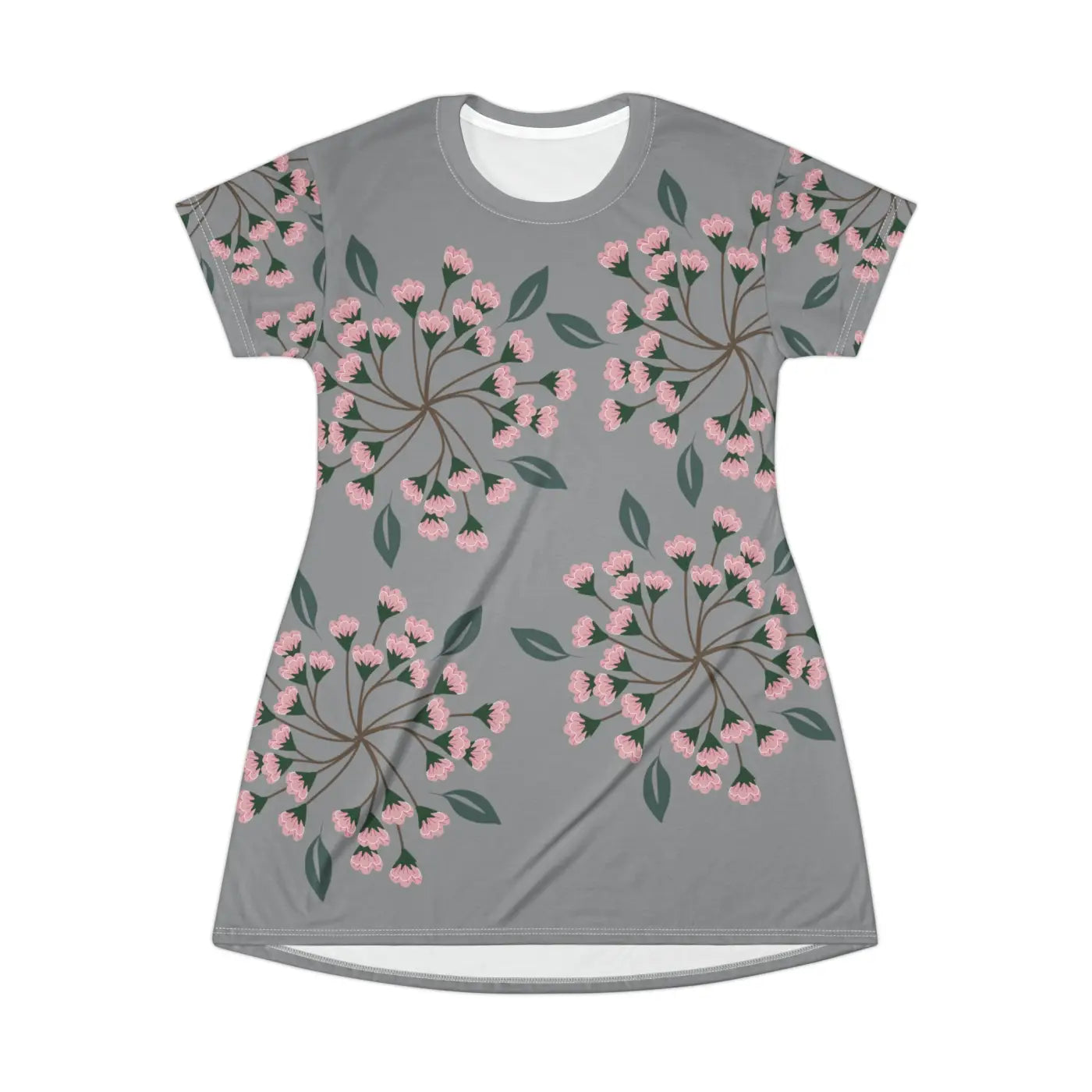 Pink Flowers T-Shirt Dress - Effortless Comfort Style - DipaliZ