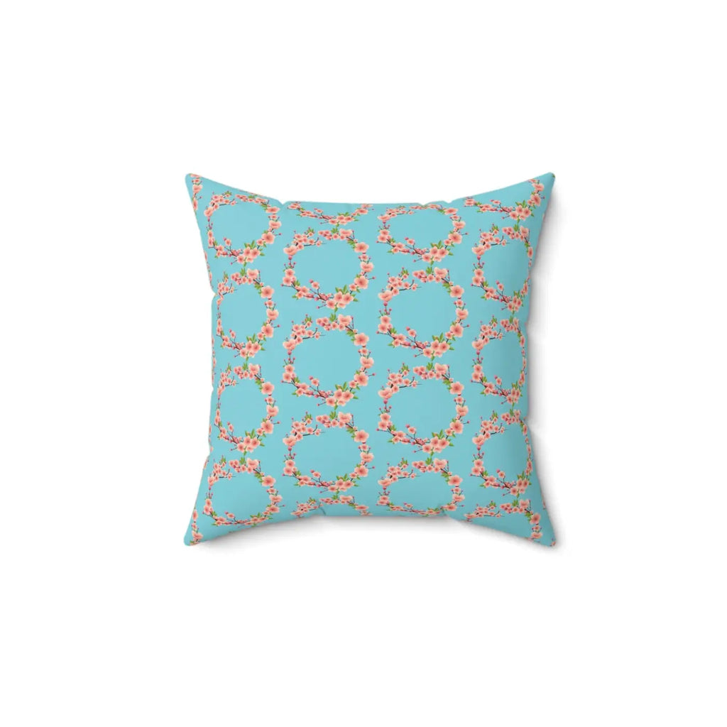 Polyester Square Pillow - Pink Flowers Spun Design - DipaliZ