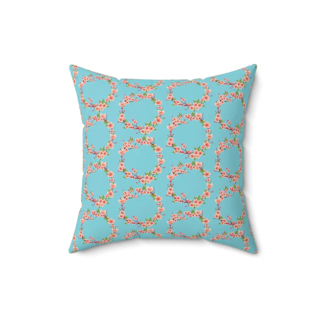 Polyester Square Pillow - Pink Flowers Spun Design - DipaliZ