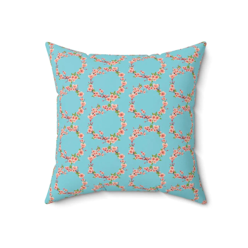 Polyester Square Pillow - Pink Flowers Spun Design - DipaliZ