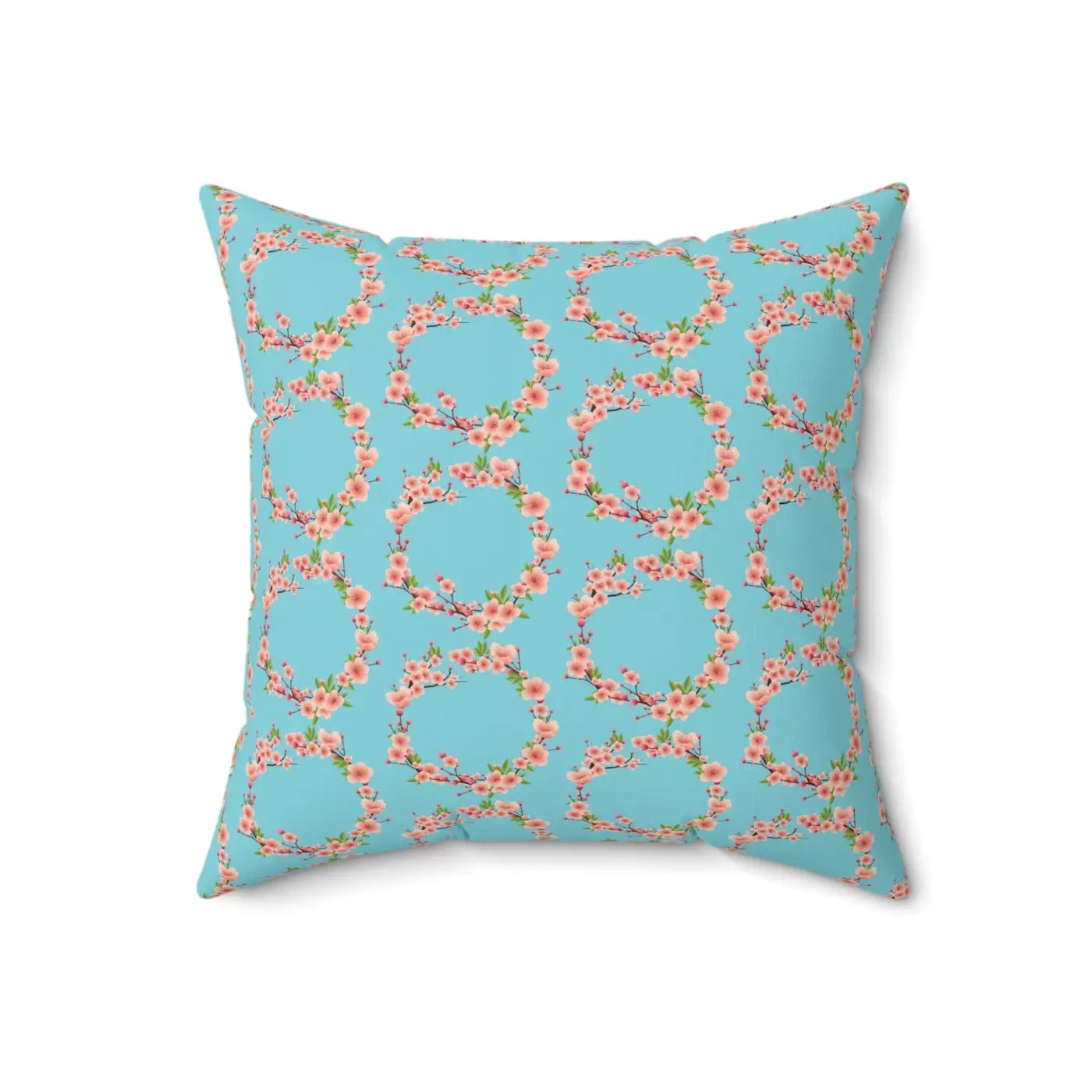 Polyester Square Pillow - Pink Flowers Spun Design - DipaliZ