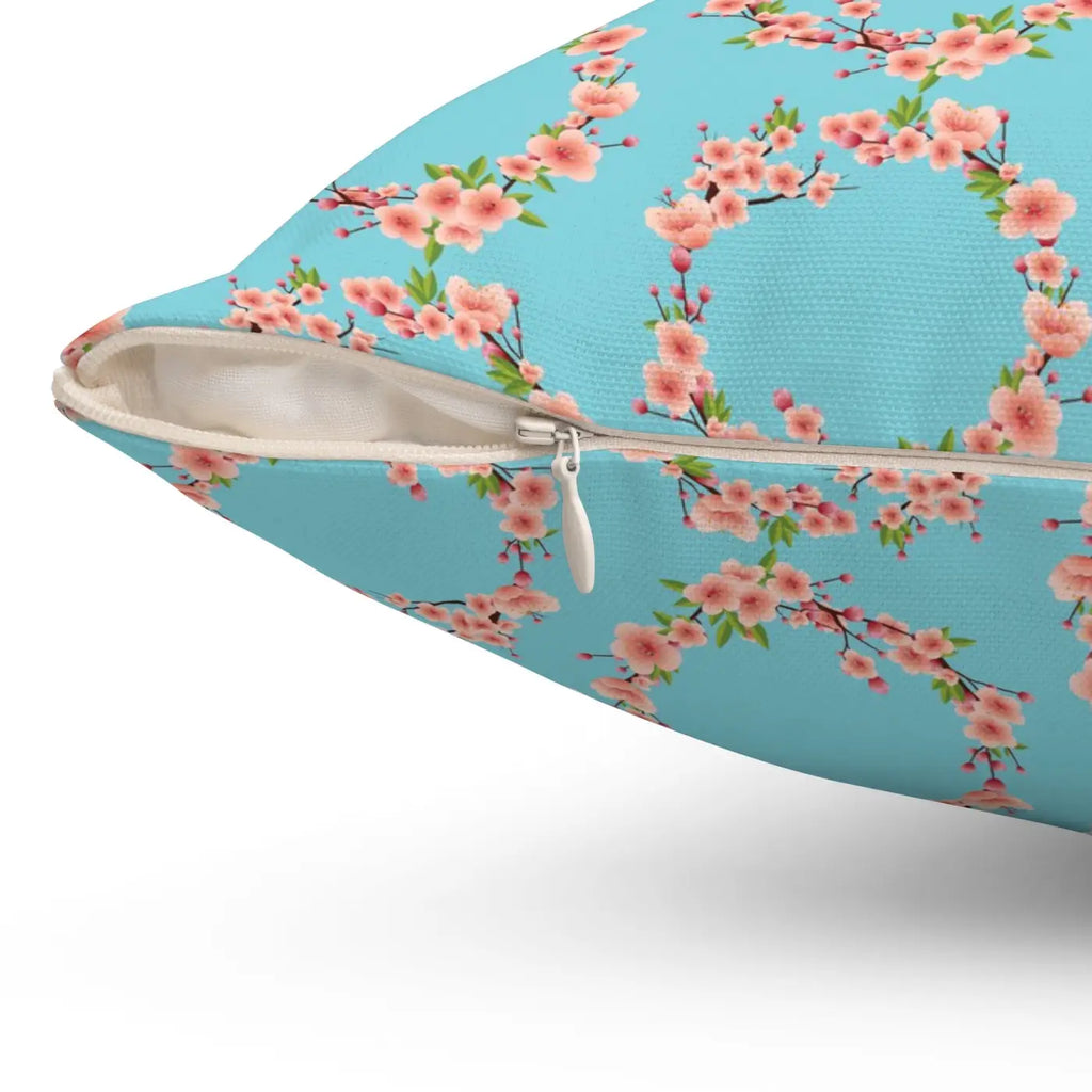 Polyester Square Pillow - Pink Flowers Spun Design - DipaliZ