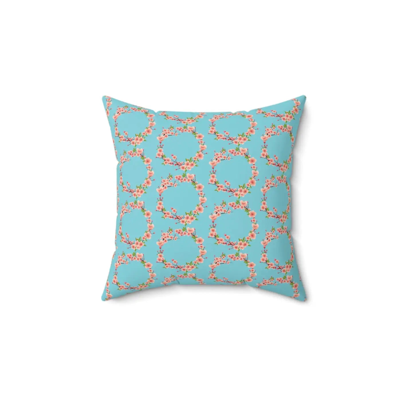 Polyester Square Pillow - Pink Flowers Spun Design - DipaliZ