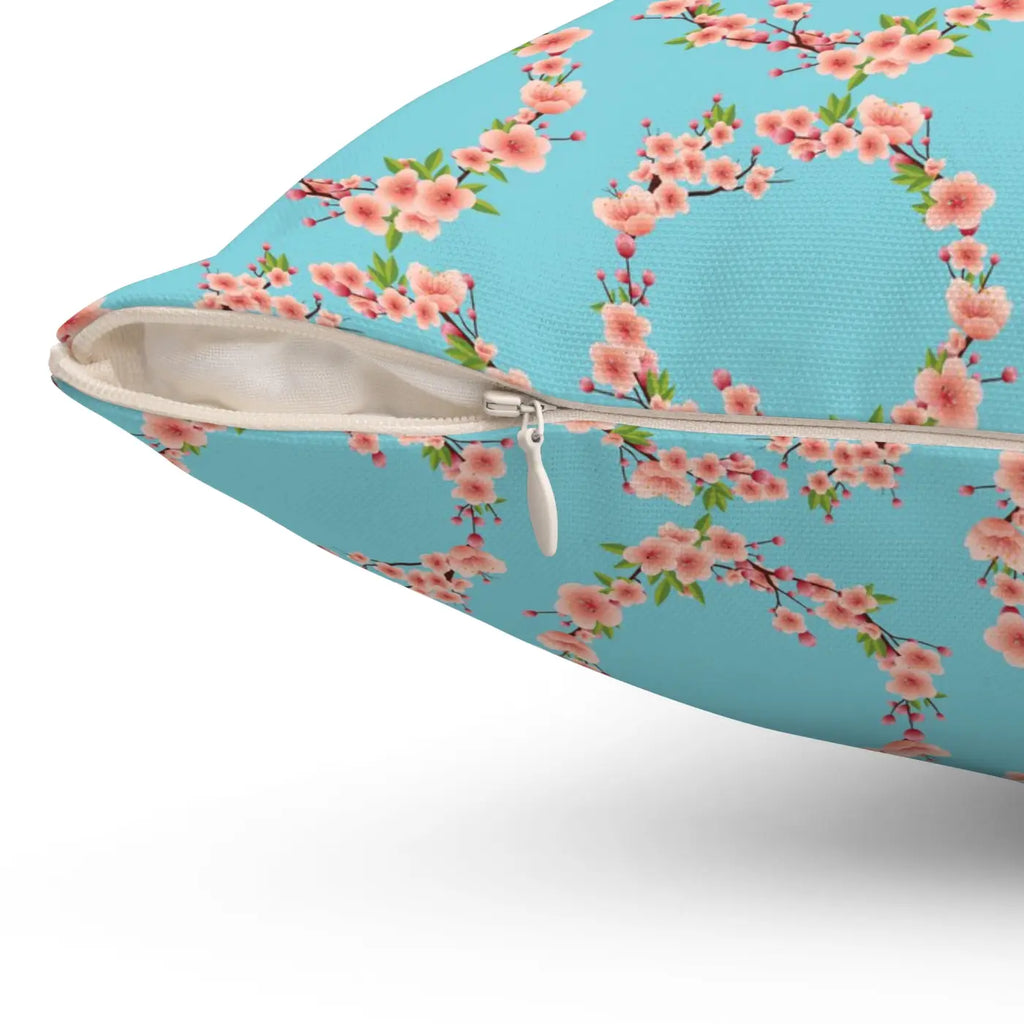 Polyester Square Pillow - Pink Flowers Spun Design - DipaliZ