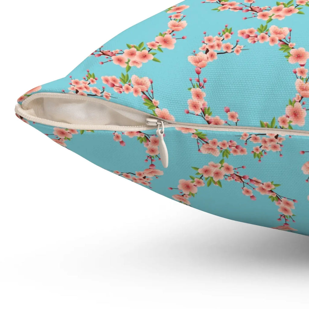 Polyester Square Pillow - Pink Flowers Spun Design - DipaliZ