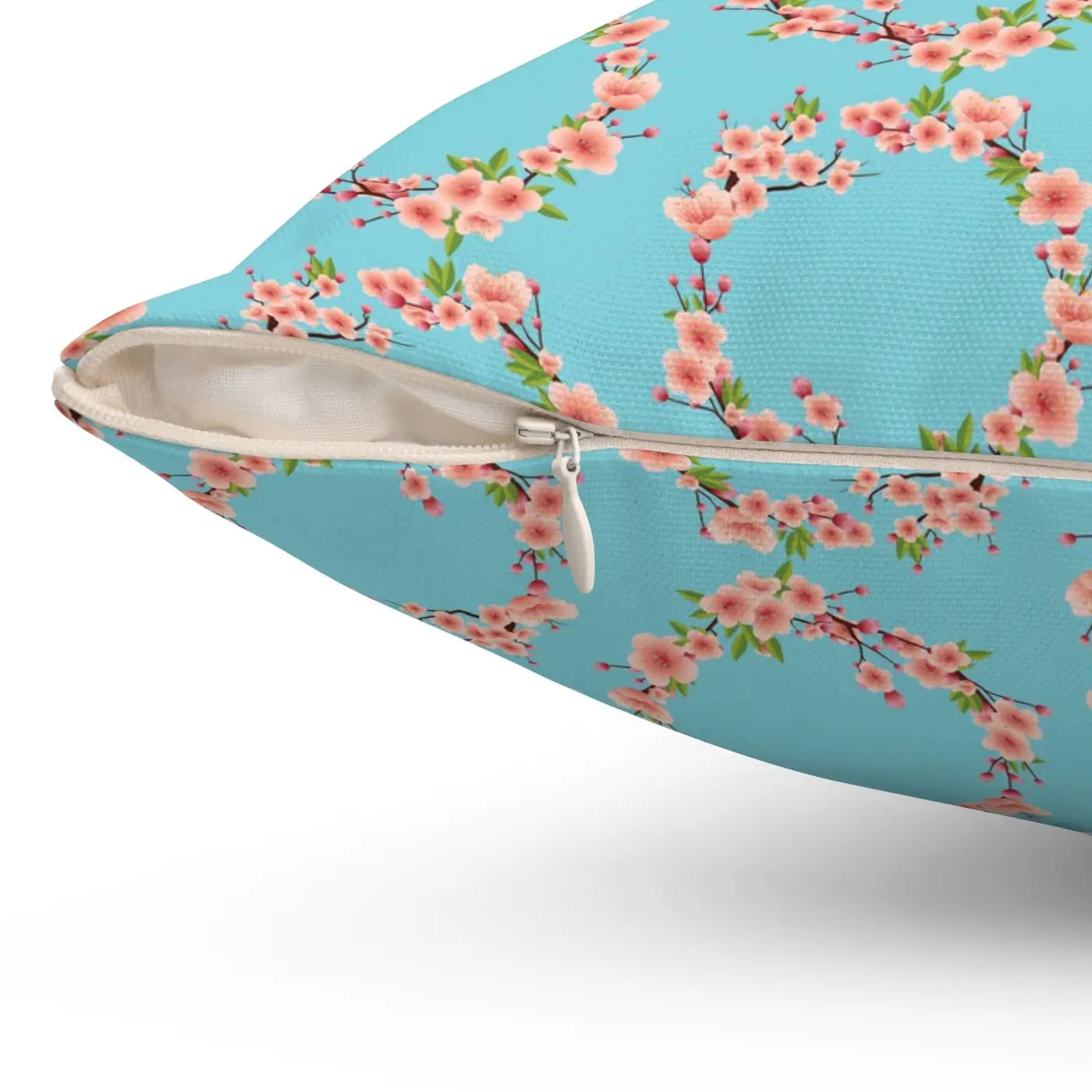 Polyester Square Pillow - Pink Flowers Spun Design - DipaliZ