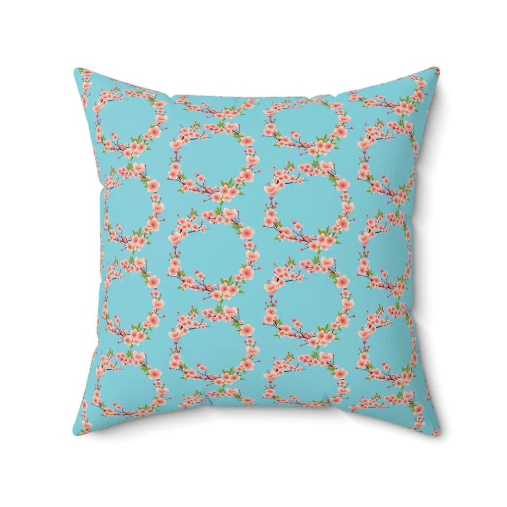 Polyester Square Pillow - Pink Flowers Spun Design - DipaliZ