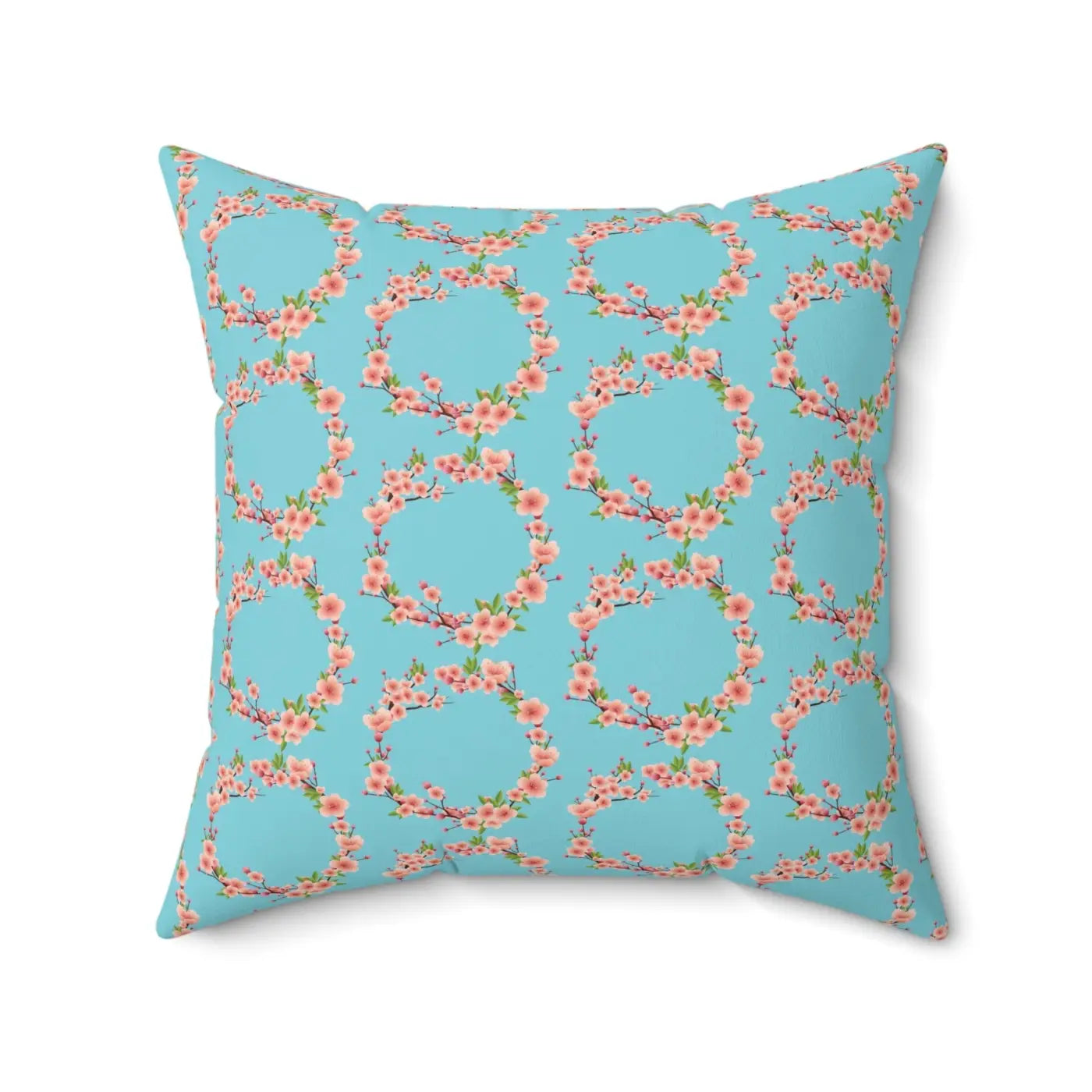 Polyester Square Pillow - Pink Flowers Spun Design - DipaliZ