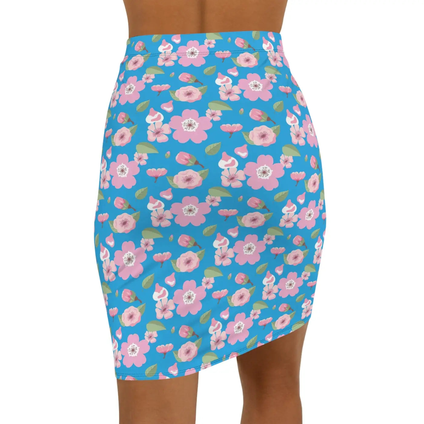 Pink Flowers Mini Skirt - Vibrant Blue Women's Design - DipaliZ