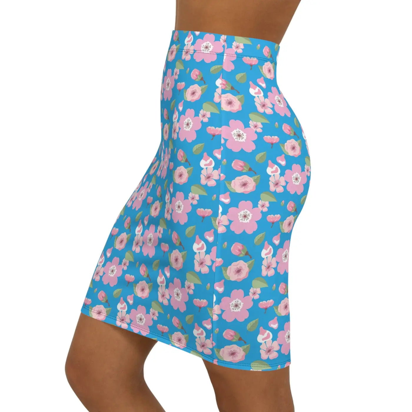 Pink Flowers Mini Skirt - Vibrant Blue Women's Design - DipaliZ