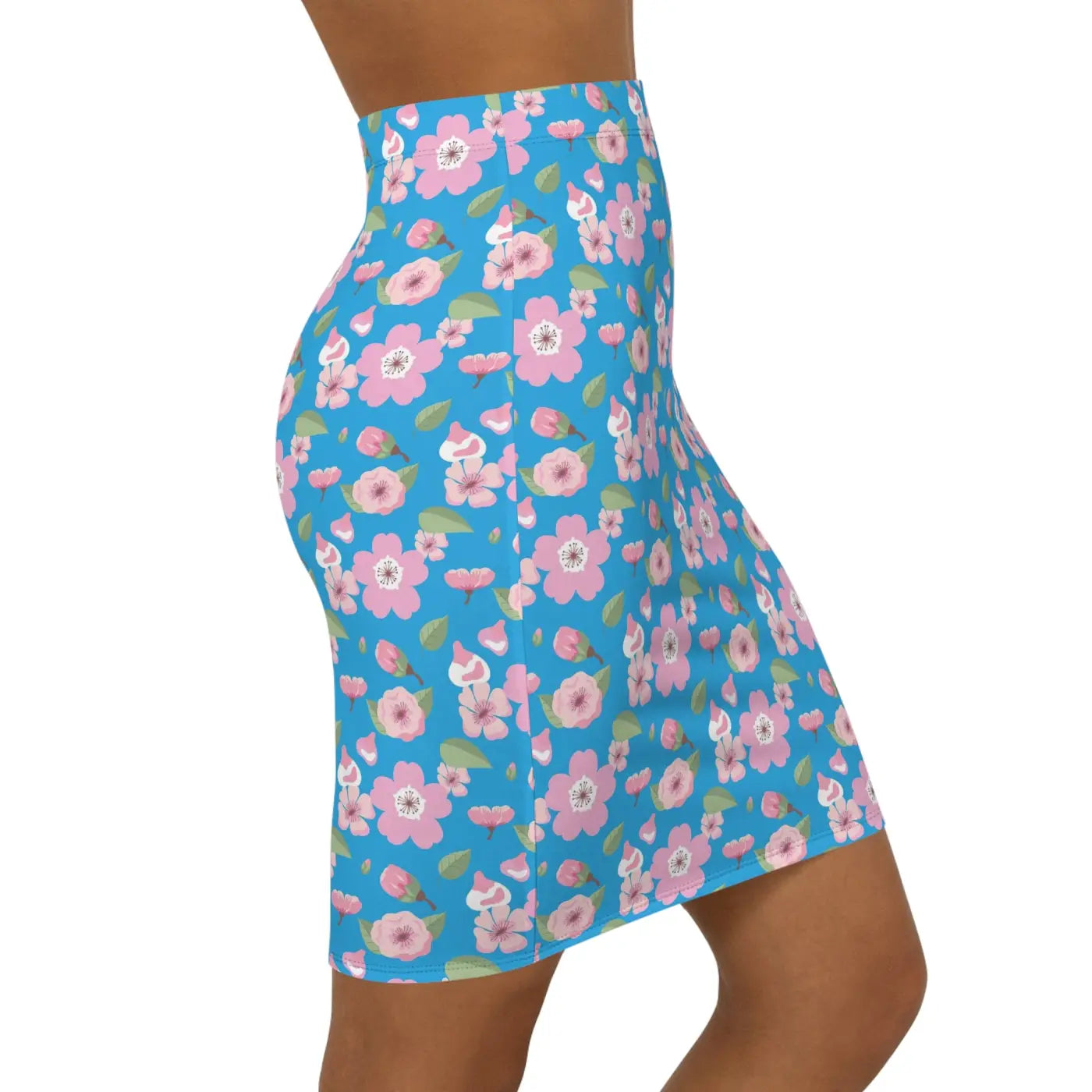 Pink Flowers Mini Skirt - Vibrant Blue Women's Design - DipaliZ