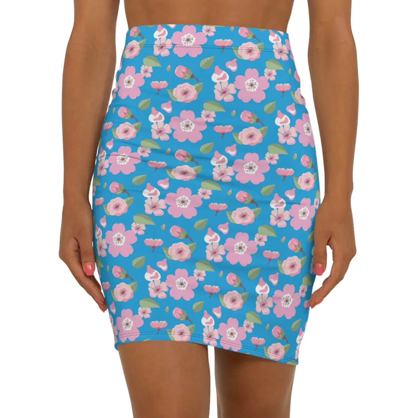 Pink Flowers Mini Skirt - Vibrant Blue Women's Design - DipaliZ