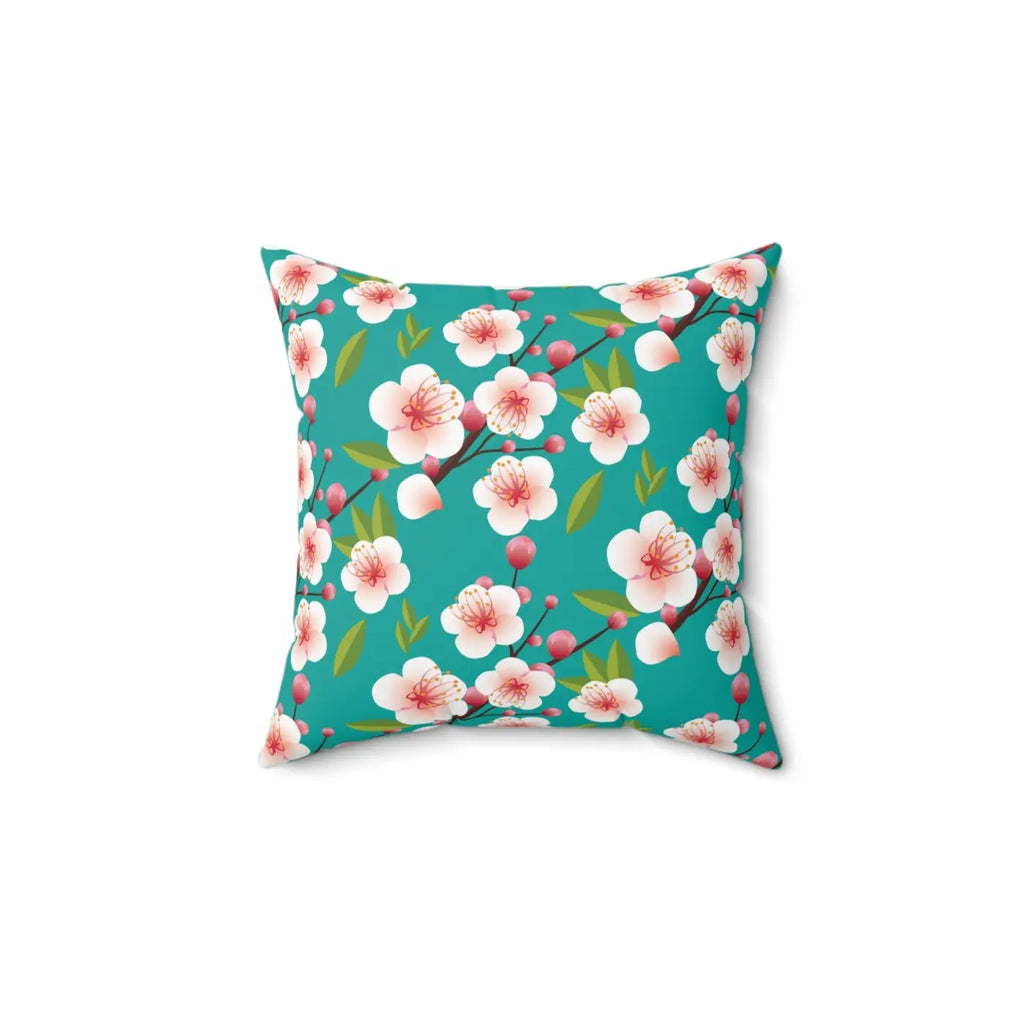 Pink Flowers Polyester Square Pillow - Spun Comfort - DipaliZ